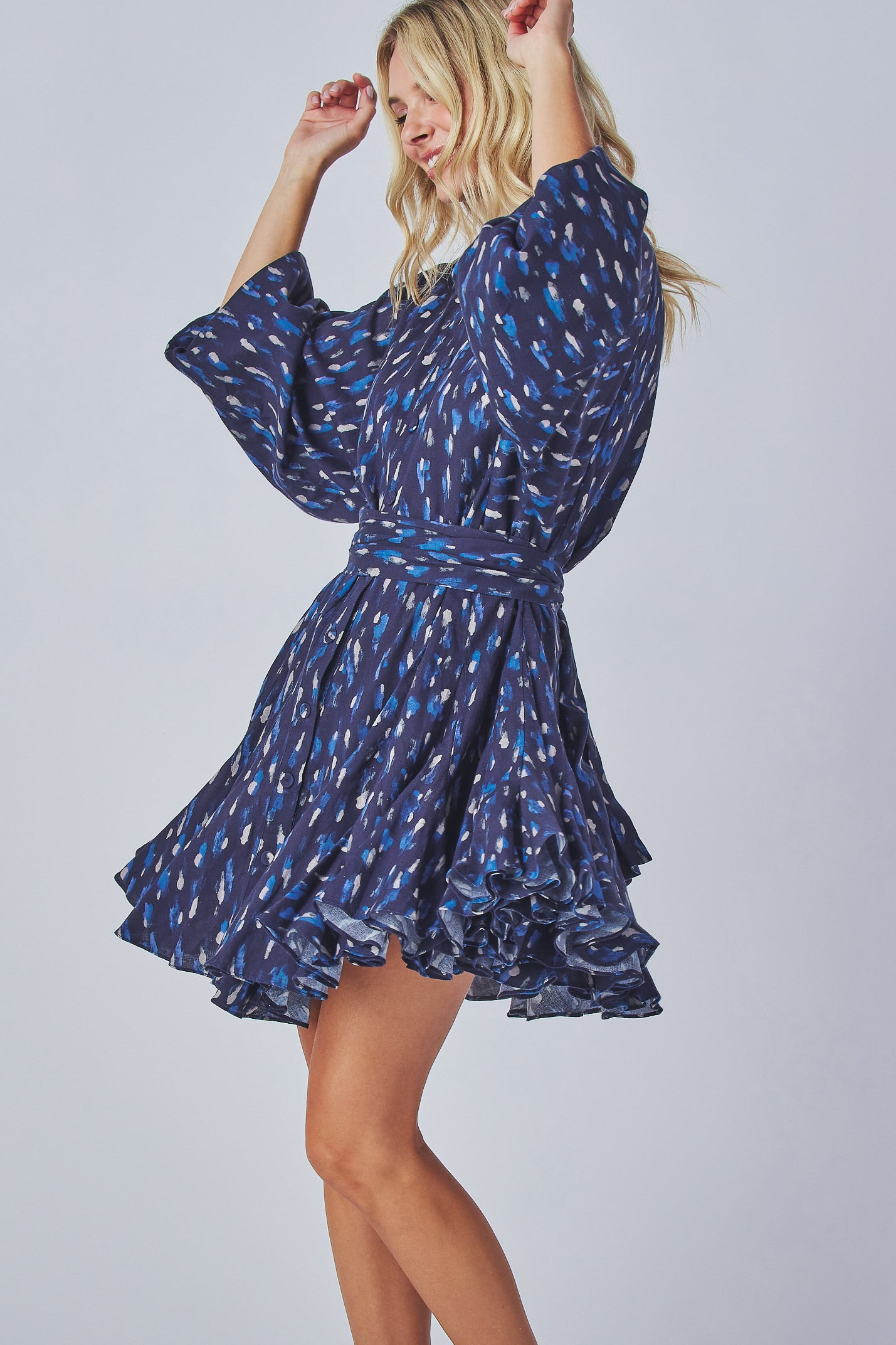 navy long sleeve mini dress Renatta | Brushstroke Print Belted Dress Buy Lipsy Black Long Beach Blouse Color:Leopard Print this versatile dress is