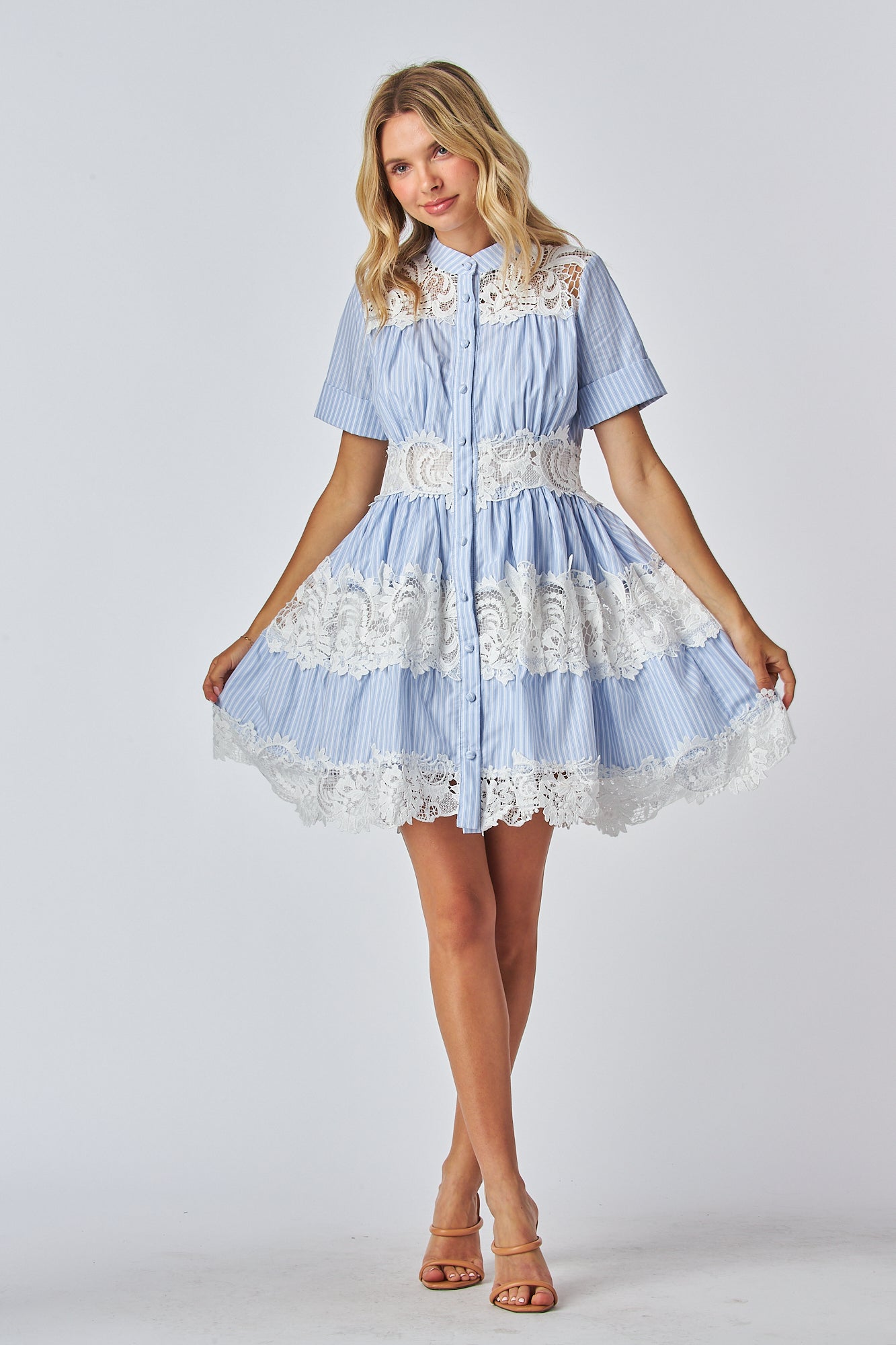 Ivy Dress Chic Band Collar Short Sleeve Layered Lace Blend Mini Dress | Elegant & Feminine Style Ivy Dress Chic Band Collar Short Sleeve Layered Lace Blend Mini Dress | Elegant & Feminine Style