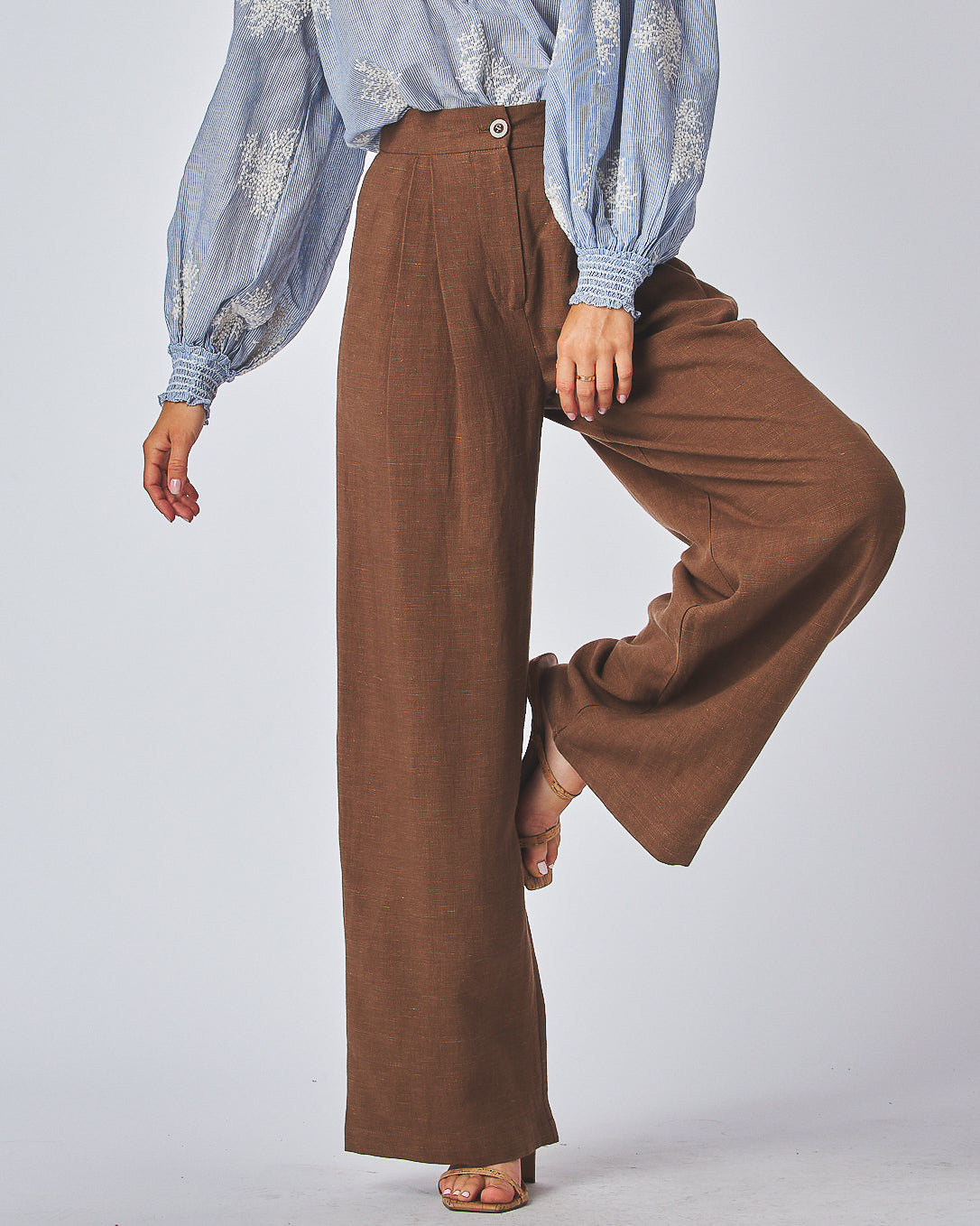 Alice Pants | Brown High-Waisted Wide-Leg Pants | YNAKIM