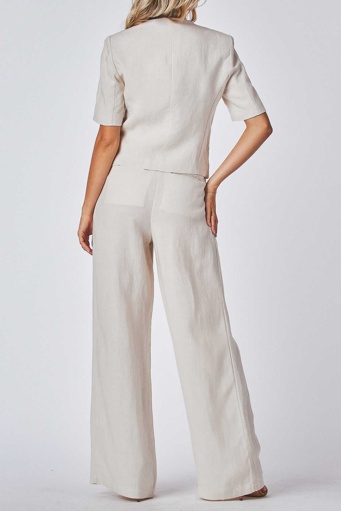 Alice Set Stylish V-Neck Linen Collarless Short Sleeves Crop Top