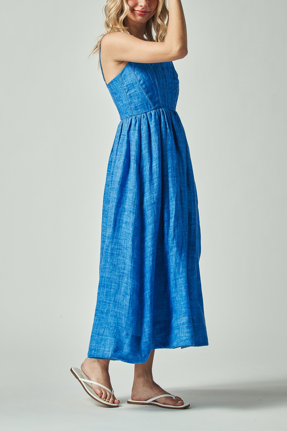 Elianna Dress Elegant Pleated Waist Maxi Dress | Piping Front Panels with Spaghetti Strap Fit & Flare Design Elianna Dress Elegant Pleated Waist Maxi Dress | Piping Front Panels with Spaghetti Strap Fit & Flare Design