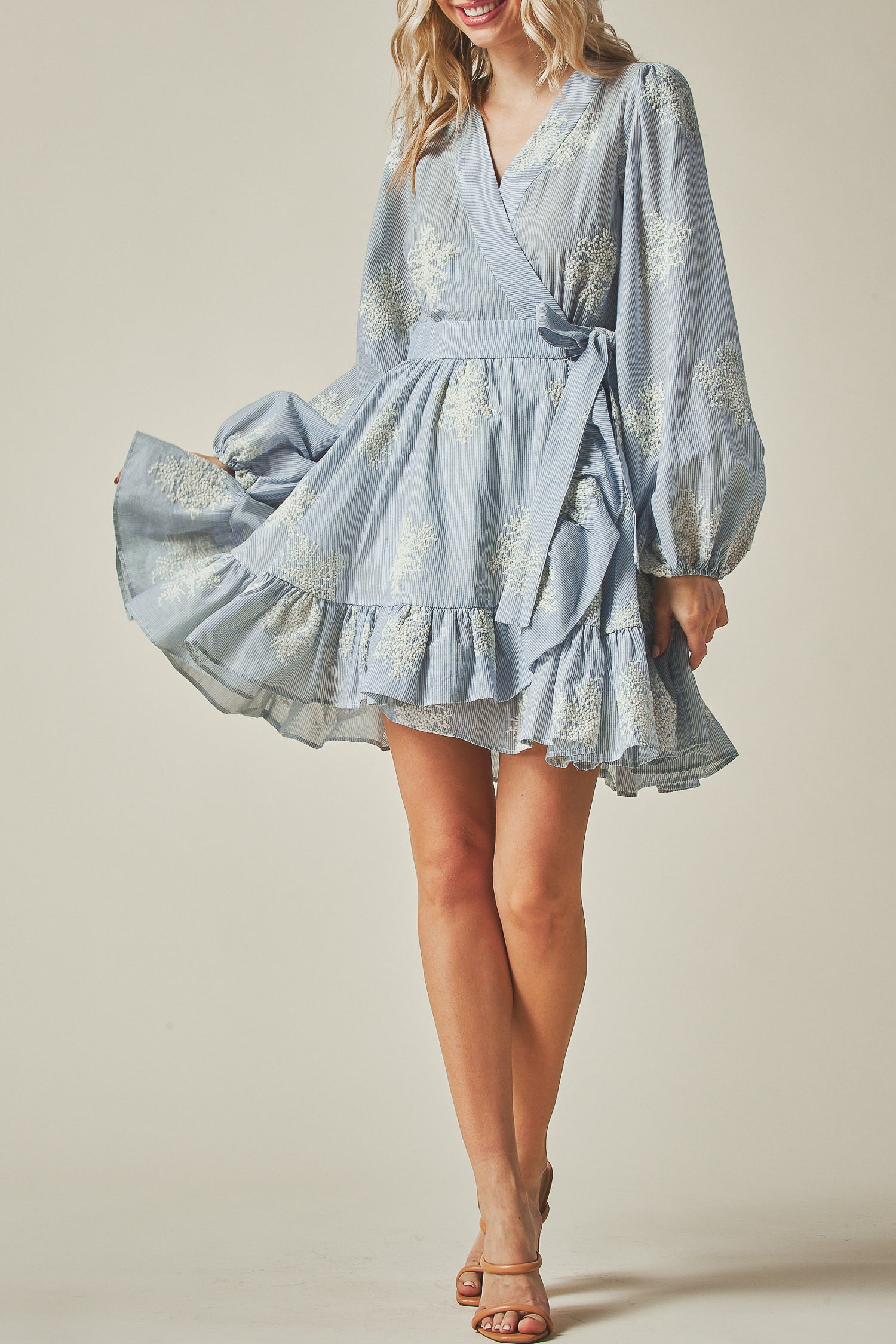 Isabella Dress Chic Embroidered Lace Mini Dress | Waist Wrap Tie with Ruffle Hem for Feminine Flair Isabella Dress Chic Embroidered Lace Mini Dress | Waist Wrap Tie with Ruffle Hem for Feminine Flair
