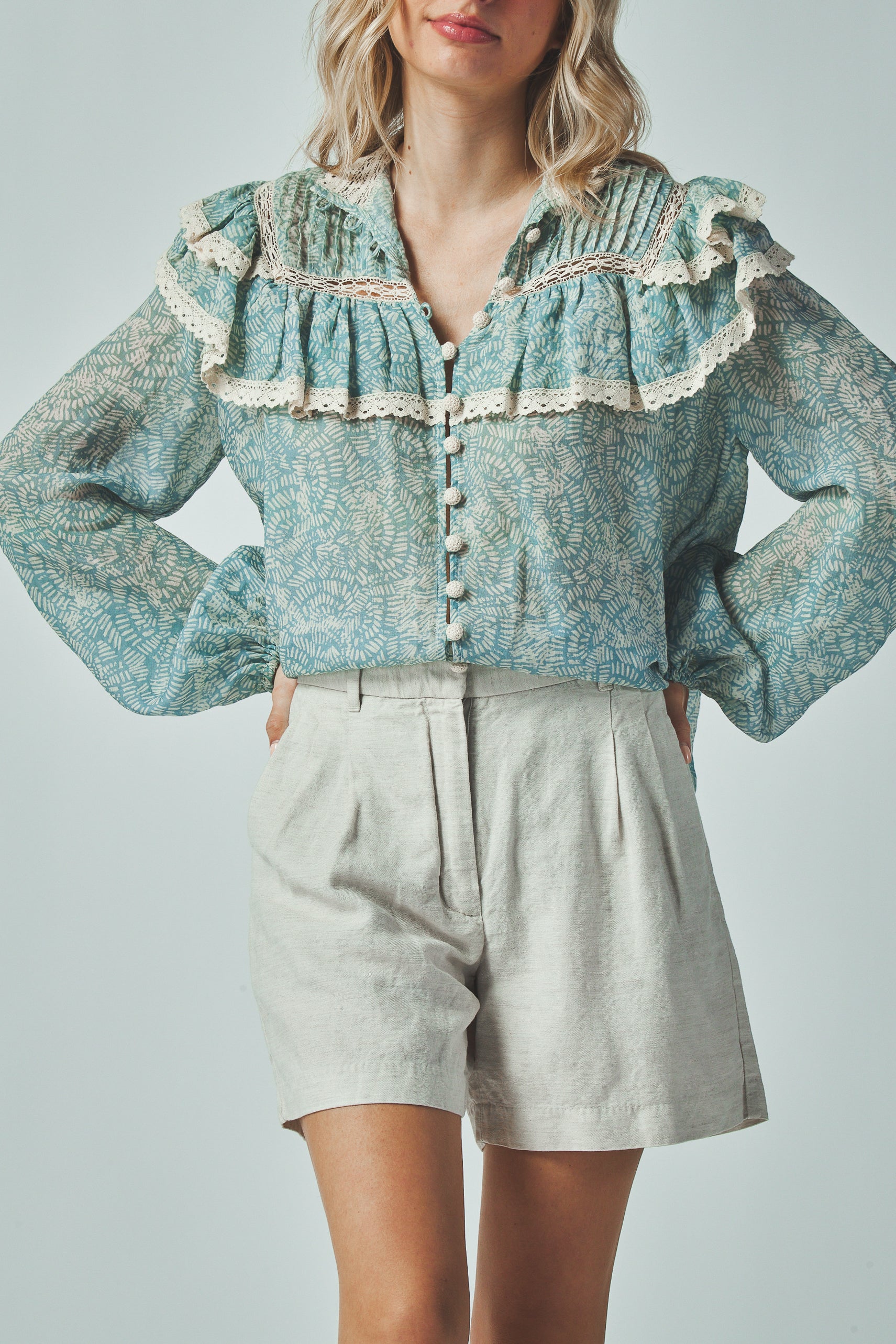 Boho print blouse
Ruffle shoulder boho top
Button up boho blouse
Sheer bohemian blouse
Translucent boho print top
Ruffle layered sleeve blouse
Boho blouse with fitted cuffs
Printed sheer button blouse
Bohemian print blouse with ruffle shoulders