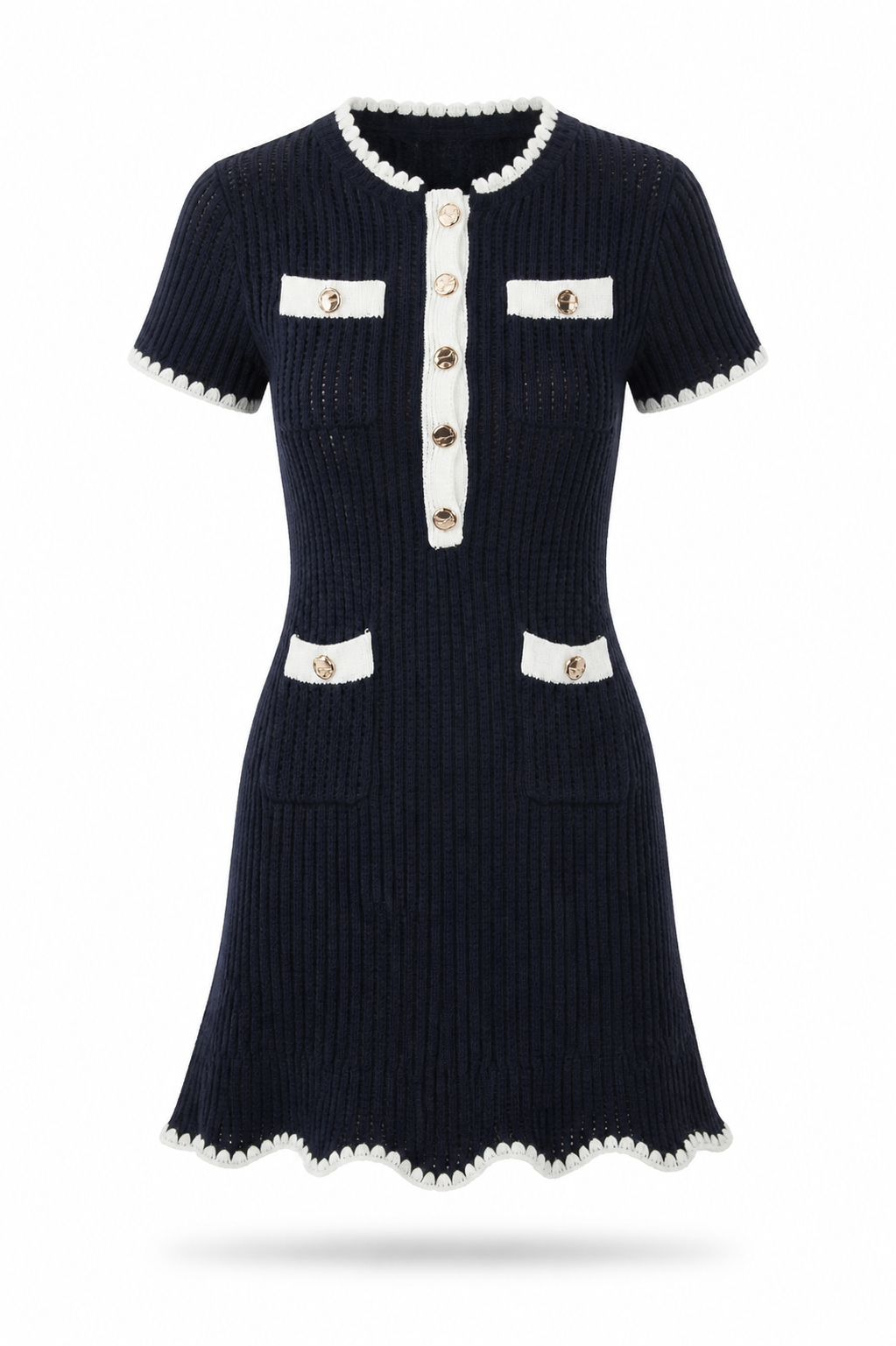 Lily Knit Dress - Navy 3D ghost mannequin front view