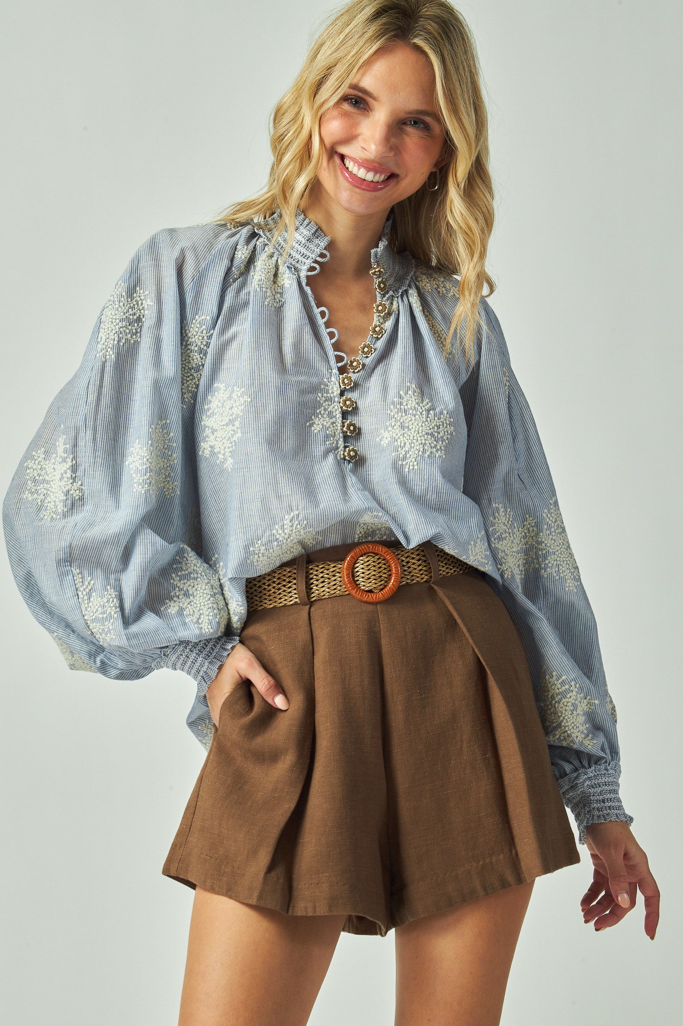 Long lantern sleeve blouse
Lace embroidered blouse
Ruffle neck and cuff top
Loose fit lace blouse
Romantic lantern sleeve shirt
Feminine ruffle trim blouse
Button detail lace blouse
Vintage-inspired embroidered top
Soft flowy lace blouse
Elegant loose fit shirt
Boho chic ruffle blouse
Lace accent lantern top
Delicate embroidery blouse
Airy lantern sleeve blouse
Relaxed fit lace top