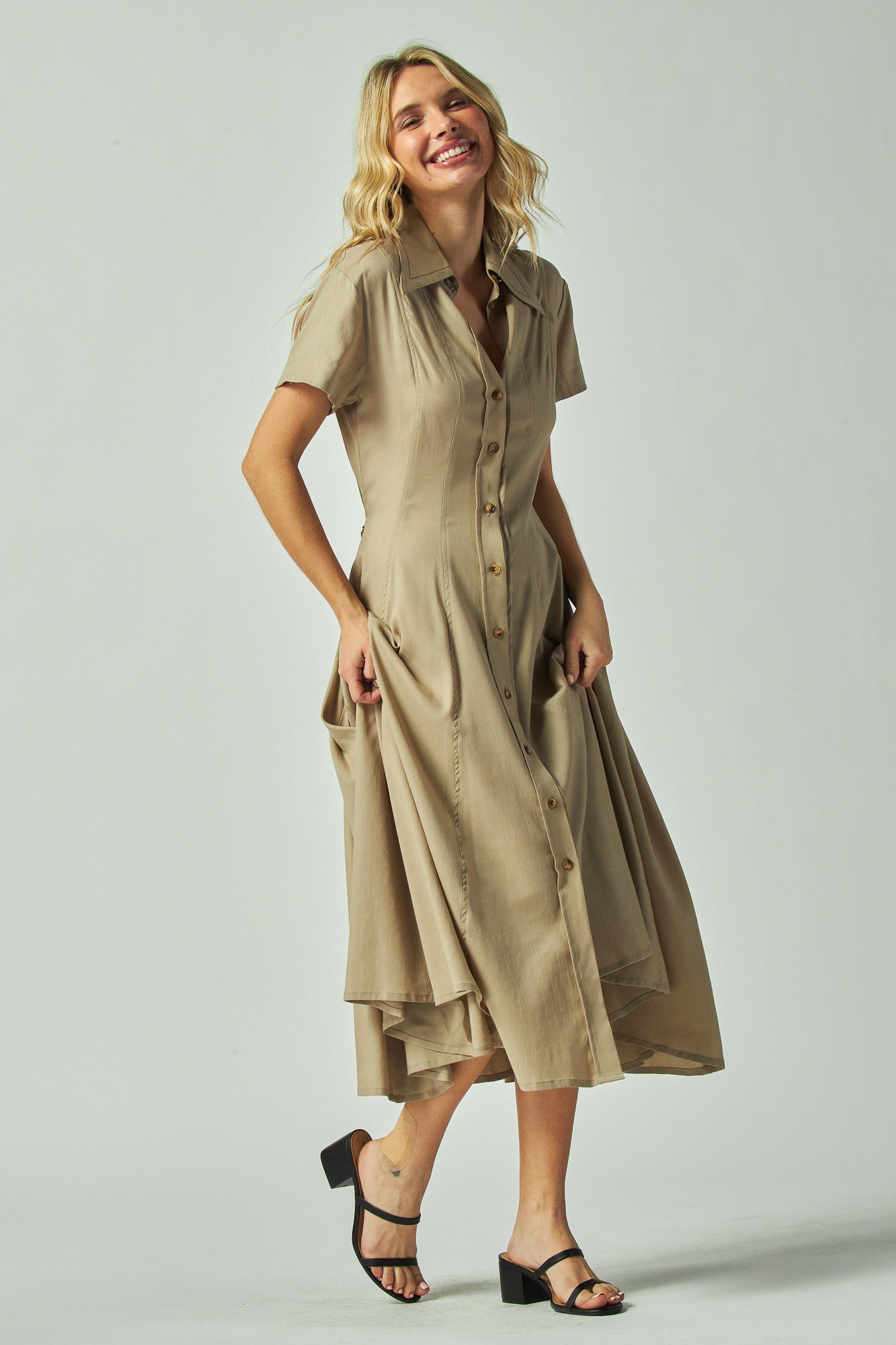 Fit and flare midi dress
Short sleeve button-up dress
Shirt neck midi dress
Button front A-line dress
Casual fit and flare dress

Midi dress with shirt collar
Short sleeve collared dress
Button-down midi summer dress
Classic shirt dress for women
Feminine fit and flare silhouette
Everyday collared midi dress
Breezy button-up midi dress
Tailored shirt style dress
Vintage-inspired midi dress
Structured A-line midi dress