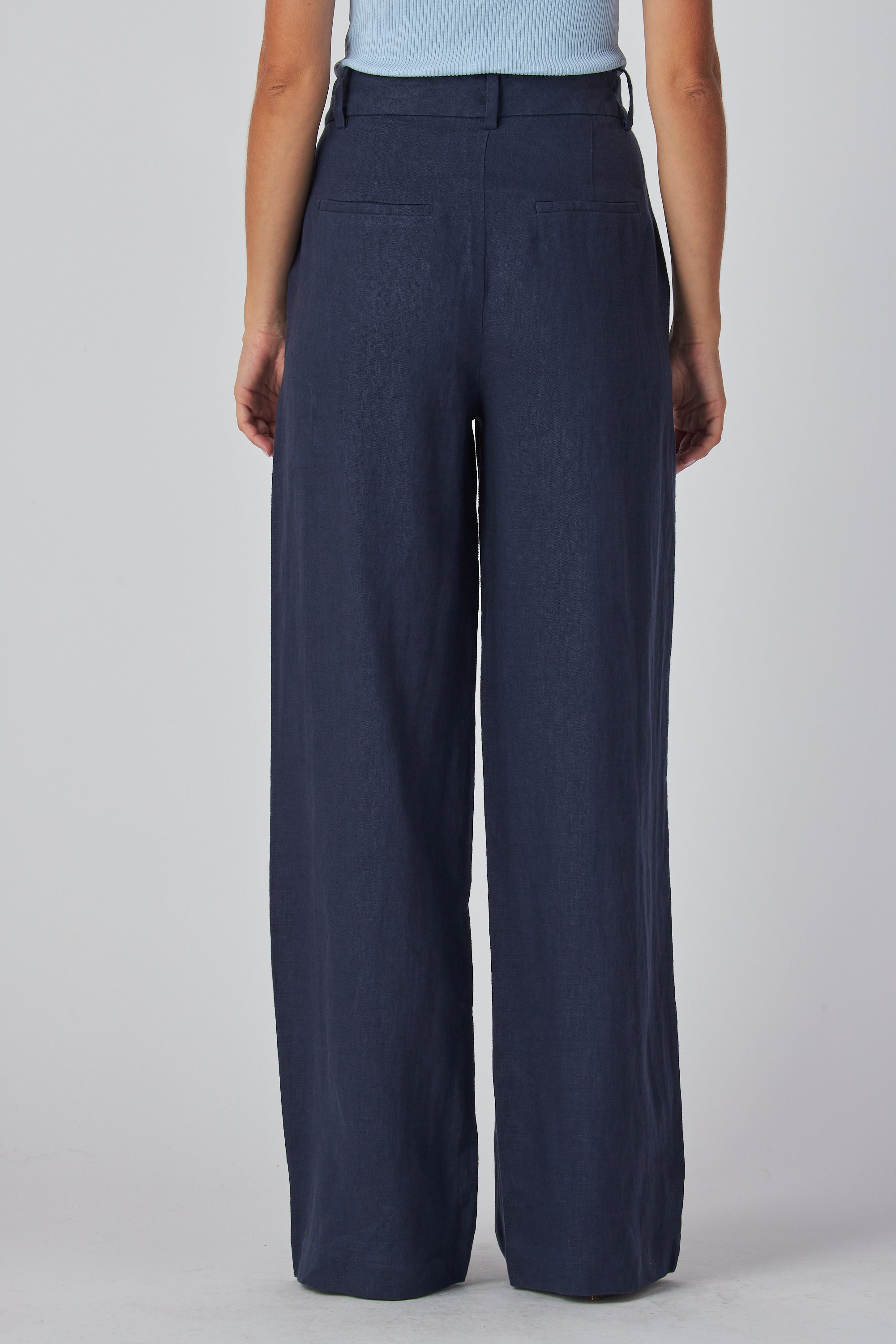 Relax Fit Navy Pants Straight Leg Pleated Waist Pants