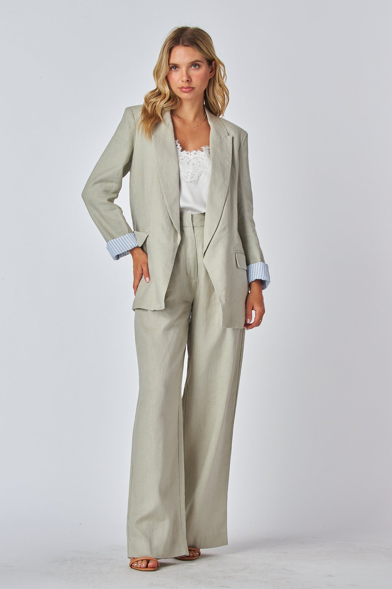 Sophisticated Blazer Roll up Cuffs and High Waist Pants Set
