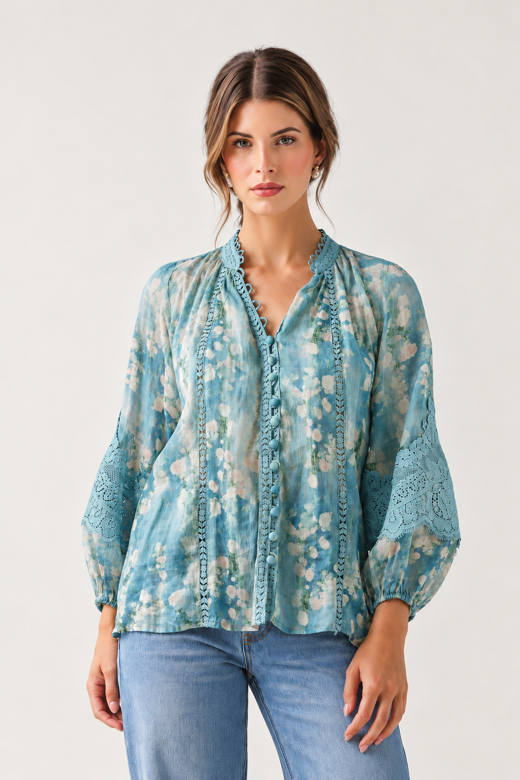 Adriana Top Teal fabric portrait