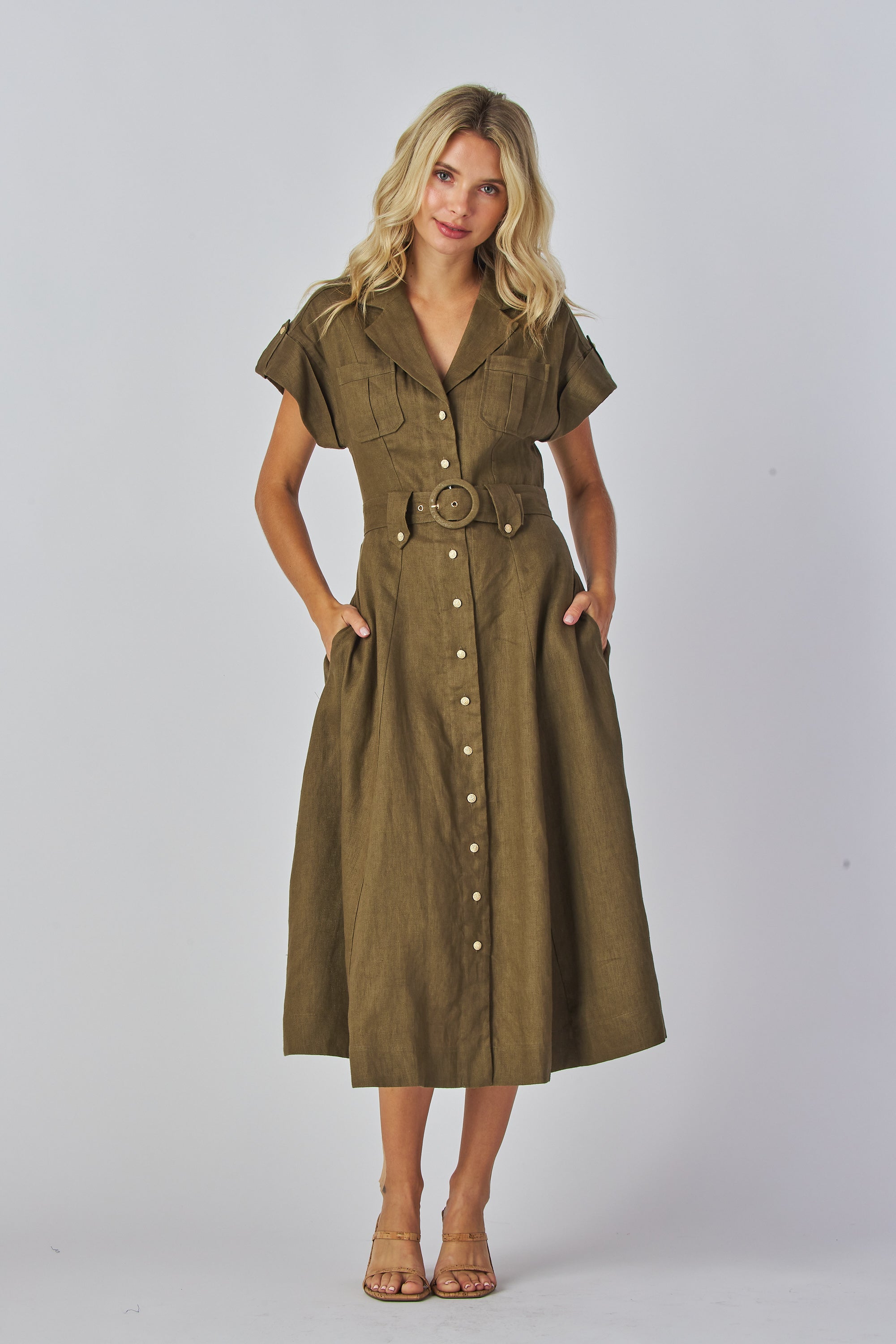 Zarely summer dress girl wearing a olive dress 