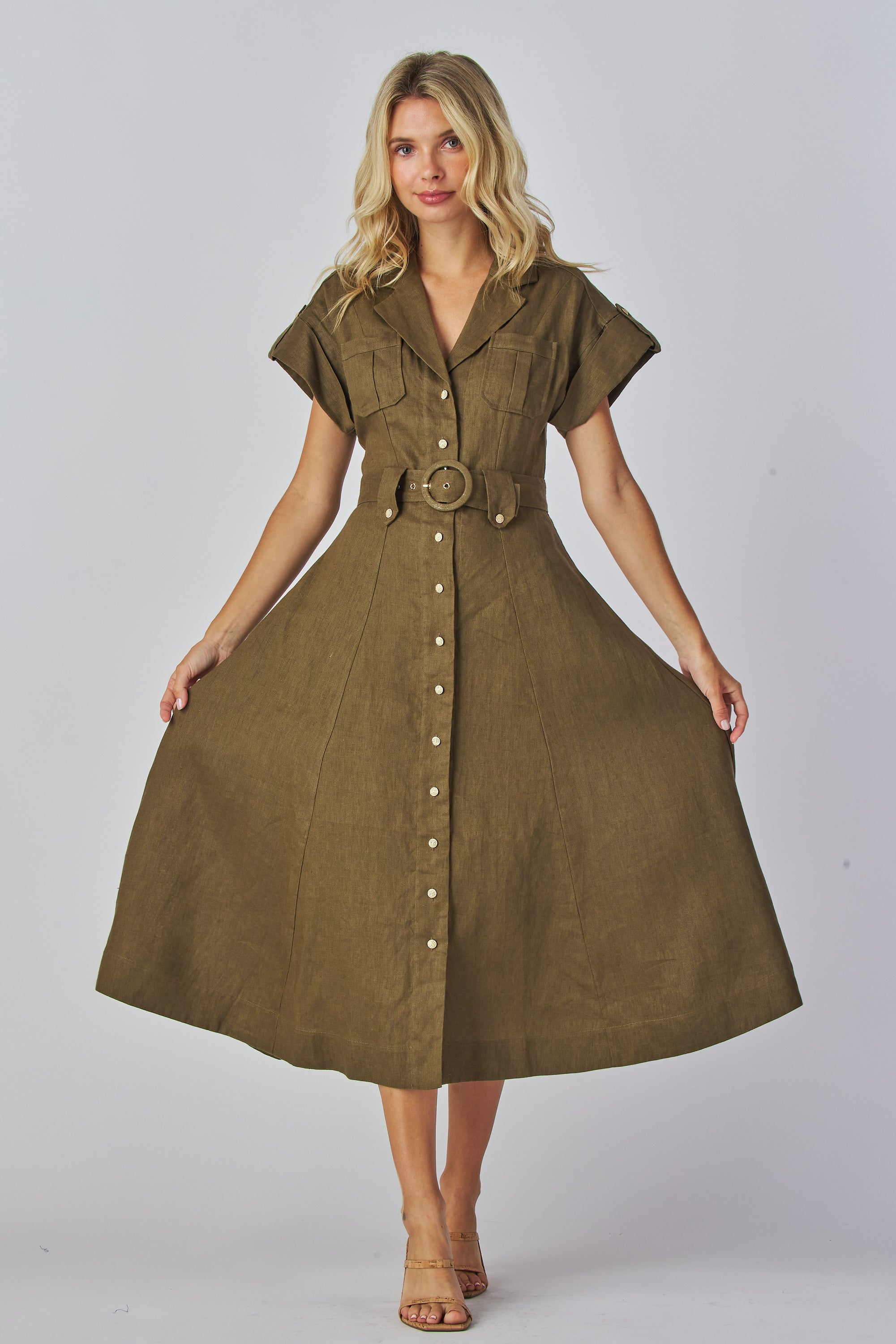 Zarely summer dress girl wearing a olive dress 