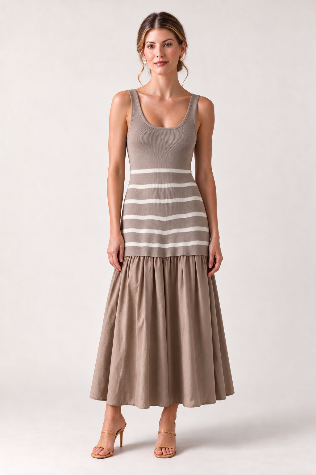 Hanna Dress - Taupe — full-length catalog photo